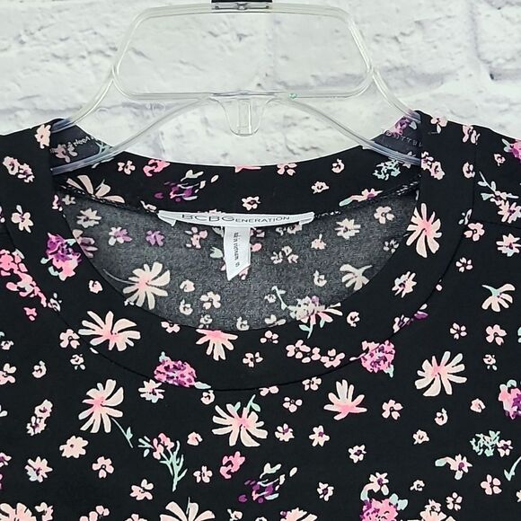 BCBG Long Sleeve Ditsy Print A-Line Dress BCBGeneration Black Jersey Knit Swing - Picture 4 of 11